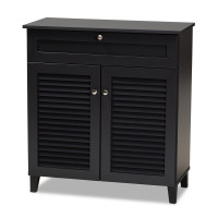 Baxton Studio FP-02LV-Dark Grey Coolidge Modern and Contemporary Dark Grey Finished 4-Shelf Wood Shoe Storage Cabinet with Drawer